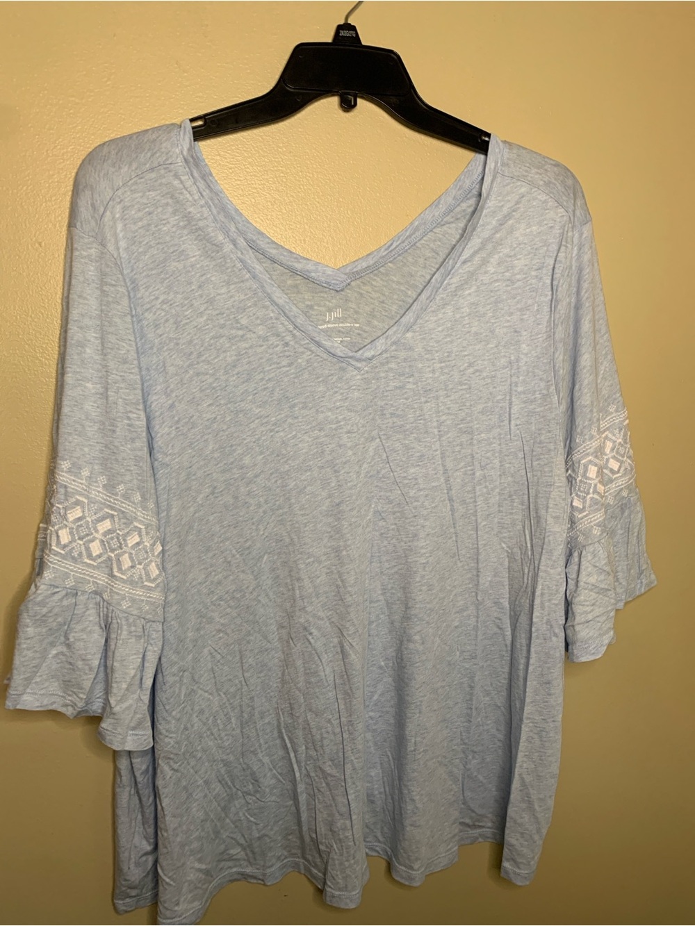 J. Jill Pale Blue V-Neck Tunic with Embroidered Bell Sleeves